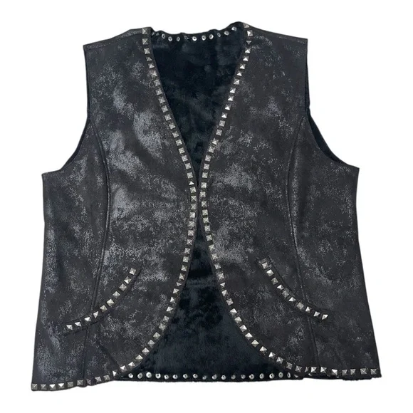 Montanaco Faux Leather‎ Black Studded Western Festival Vest size Large