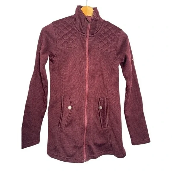 Eddie Bauer Burgundy Quilted Neck Zip Up Fleece Jacket Womens‎ - XS
