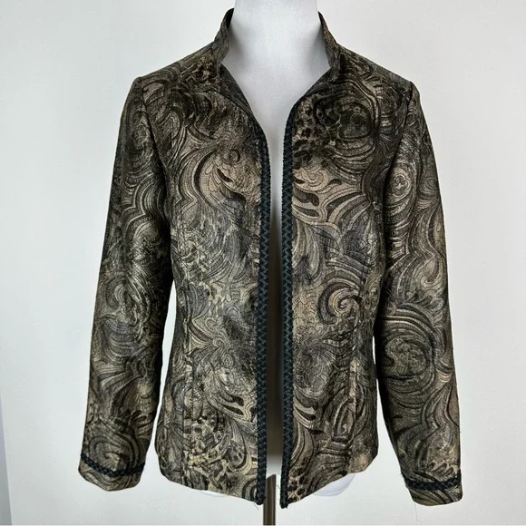 Chico’s Brocade Braided Trim Jacket Size Small