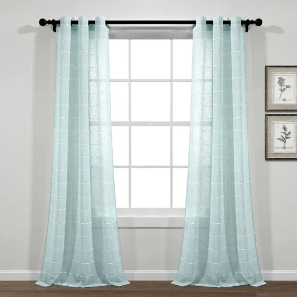 Lush Decor Store Farmhouse‎ Sheer Window Curtain Panels Blue 38X84 Set