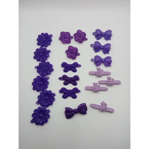 Lot 20 Vintage Childs Snap‎ Tight Plastic Hair Clip Barrettes Kids Goody Purple