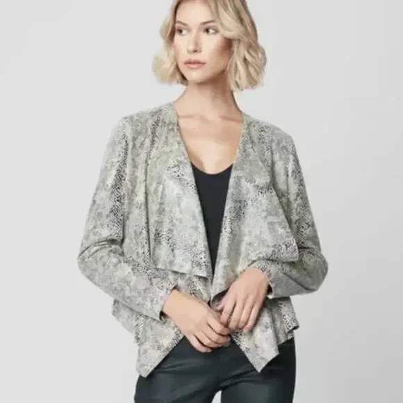 Blank NYC Snake Eyes Open Front Draped Faux Suede Moto Boho Jacket
