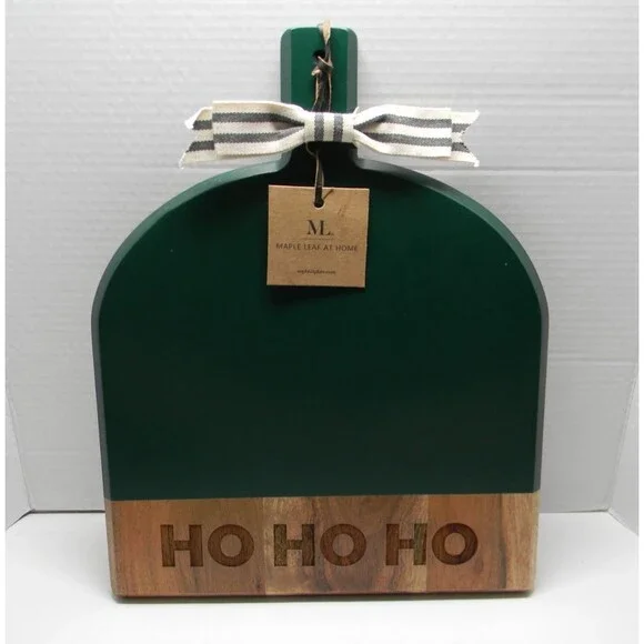 Maple Leaf at Home Green Cutting Board w Ho Ho Ho Engraved Holiday Gift NWT
