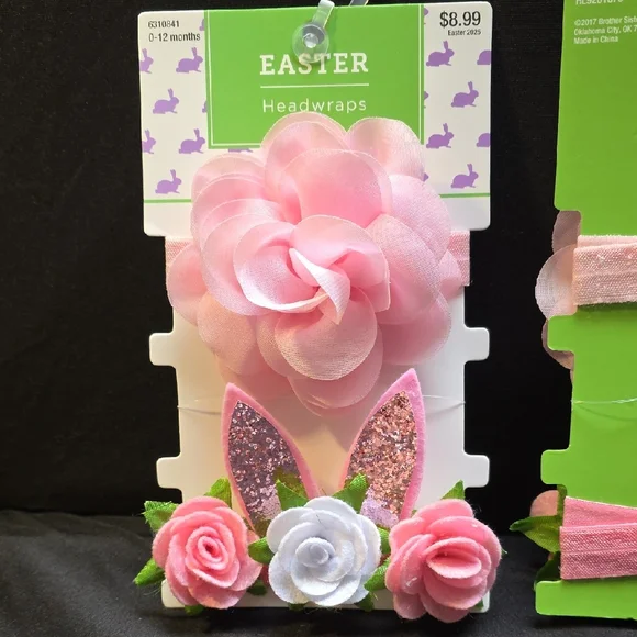 Easter‎ Floral Baby Headwrap Set - Pink and White