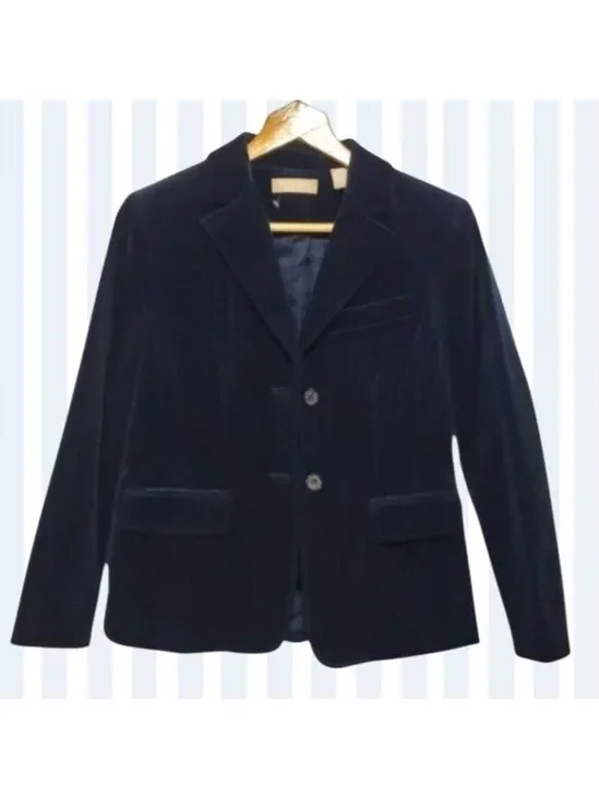 Kate Hill jacket women's size 2p 2 petite dark blue velour Velvet like l…