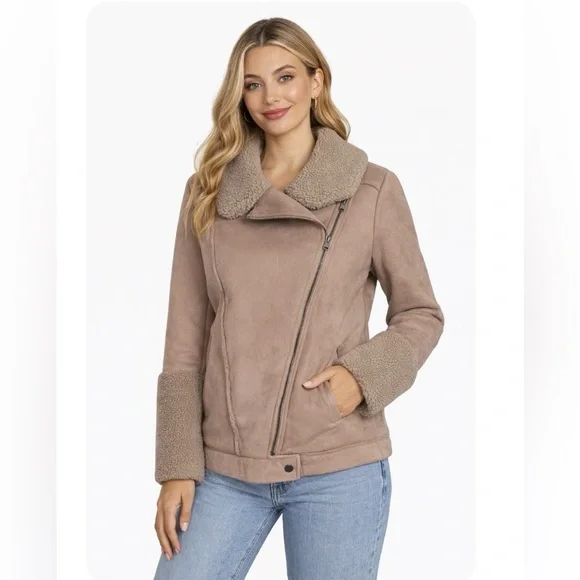 The Fifth Label Moto-Style Faux Suede Sherpa Jacket XS | Australian Brand