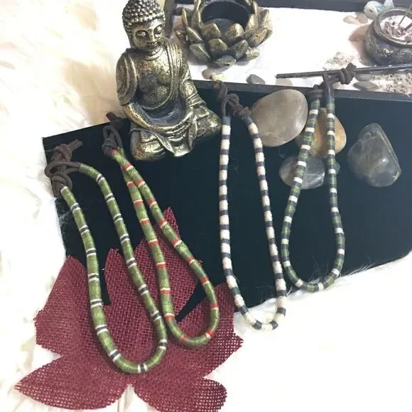 Leather wrapped silk threading beach/yoga chokers