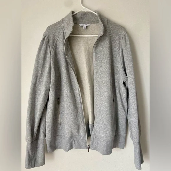 Nine West Gray Bomber Jacket with Ribbed Cuffs