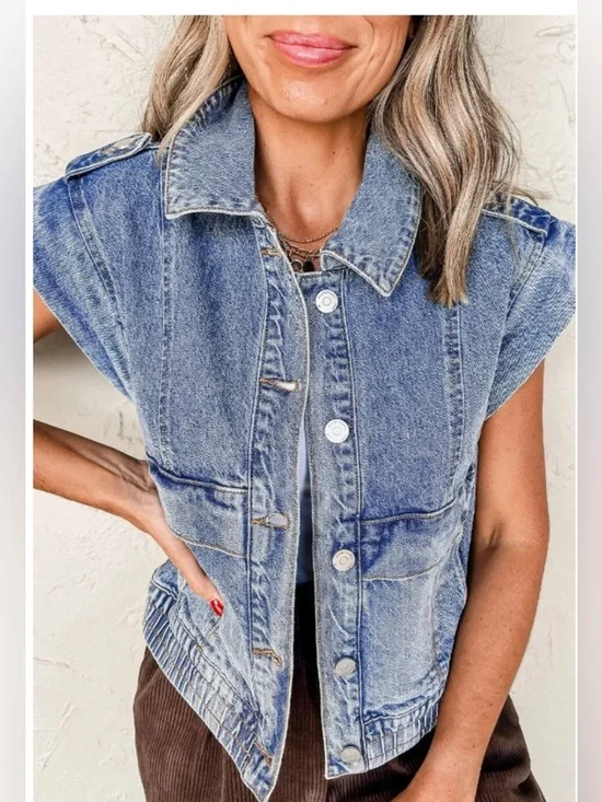 Sleeveless Light Blue Denim Vest
