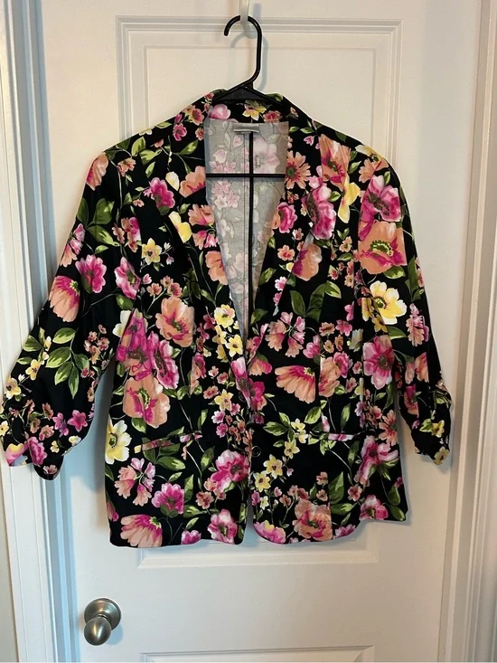Avenue Black Blazer with Pink & Green Floral Print
