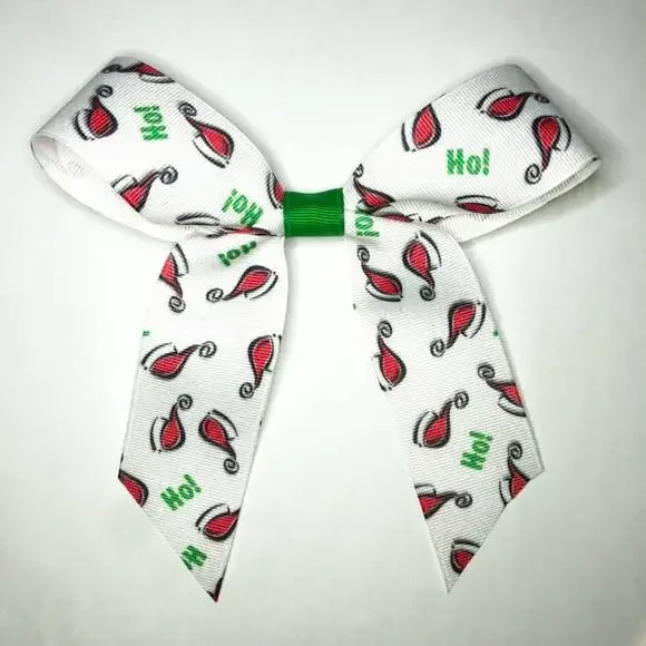 Girls White & Red Santa Christmas Medium Hair Bow