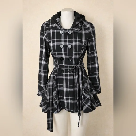 Y2K Emo Plaid Jacket‎ Women's Black White Alt Scene Mall Goth Button Front Large