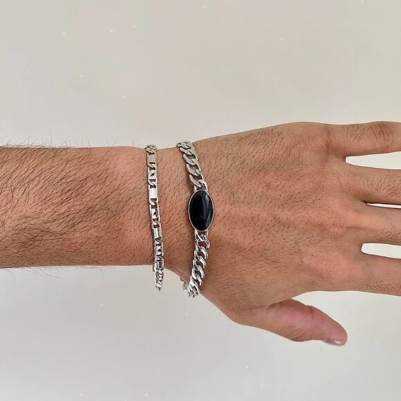 black opal cuban link silver bracelet