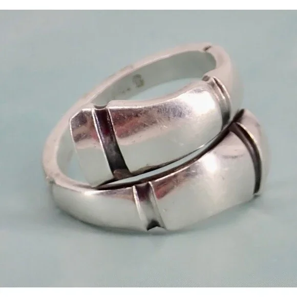 Signed Towle Sterling Wrap Crossover Spoon Bamboo Line Patterned Ring sz 7.25