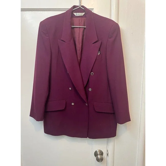 Austin Reed London Vintage Double Breasted Blazer Plum Burgundy Womens 14