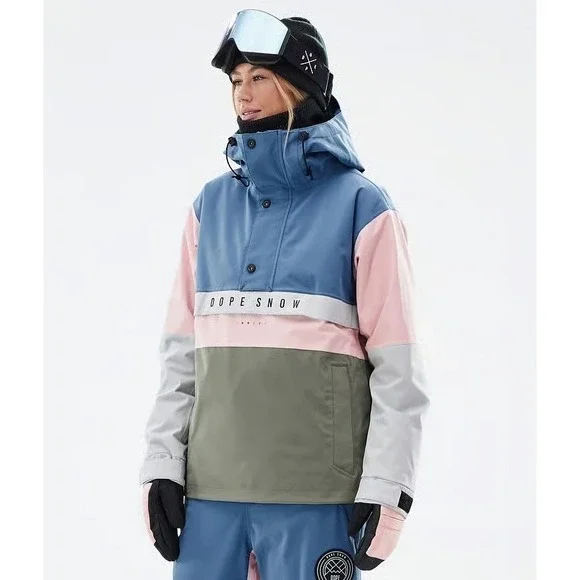 Dope Snow Annok Womens Ski Snowboard Jacket Colorblock Anorak Blue Pink Olive XL