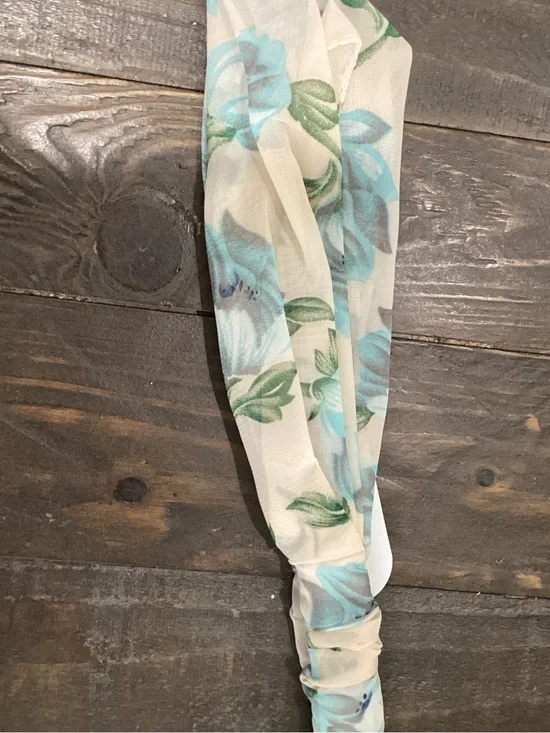 Sheer Floral Headband in Aqua and Green