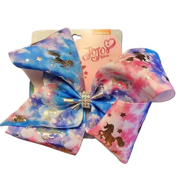 NWT Jojo Siwa Multicolor Embellished Rhinestones Unicorn Stars Hair‎ Bow Clip