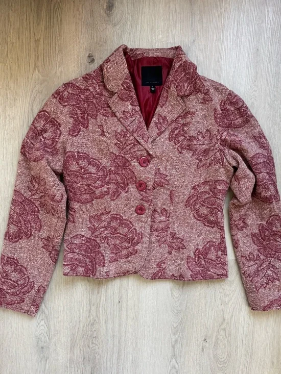 The Limited Red Floral Tweed Blazer Jacket Size 6