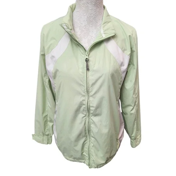 Heritage Cross Women's Windbreaker Jacket M Lime Green White Zip Water Resistant