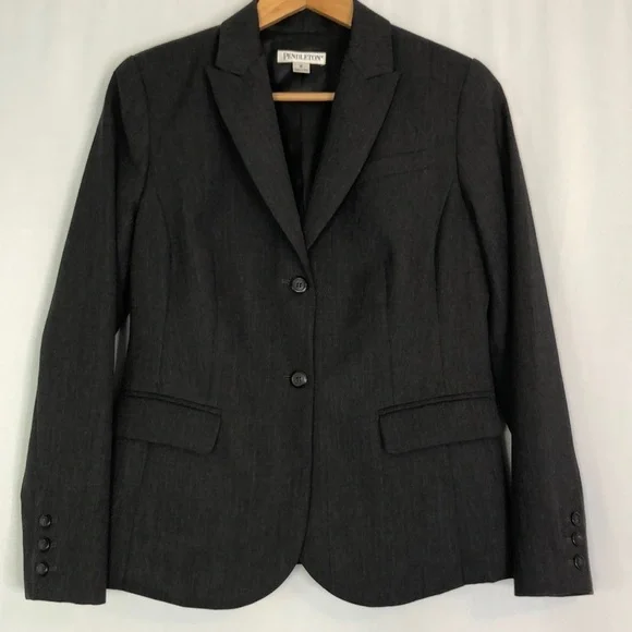 PENDLETON CLASSIC DARK GRAY 100% PURE VIRGIN WOOL BLAZER     SIZE 8