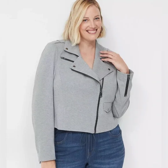 🆕 Lane Bryant Gray Women's Ponte Biker Jacket