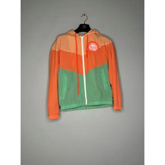 Mother Denim The Triple Shade Orange & Green Zip-Up Hooded Jacket, Size XS NWT