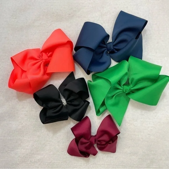 Girls assorted hair bows 6” grosgrain solid color alligator clip barrette‌‌‌‌‌‌‌