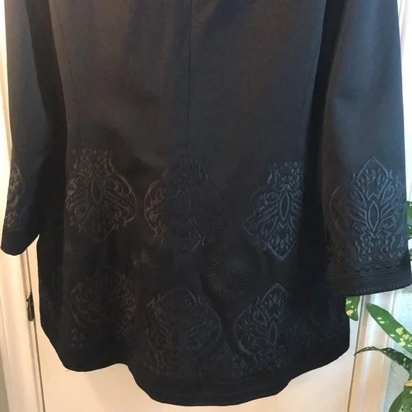 Peter Nyjard Black Embroidered Longline Coat Size 12