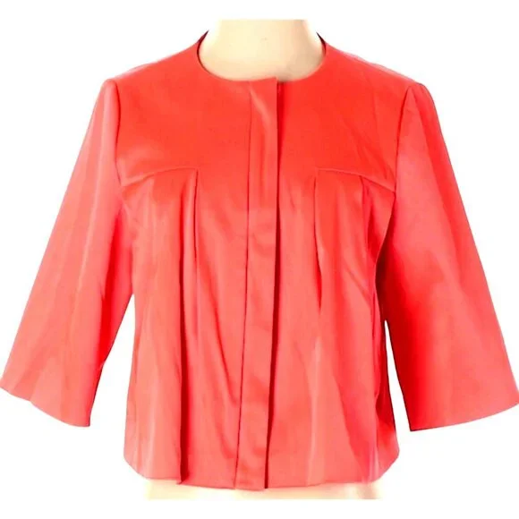 VTG By Malene Birger Womens Coral Red Cropped Pleated Swing Jacket 8/42 Glam