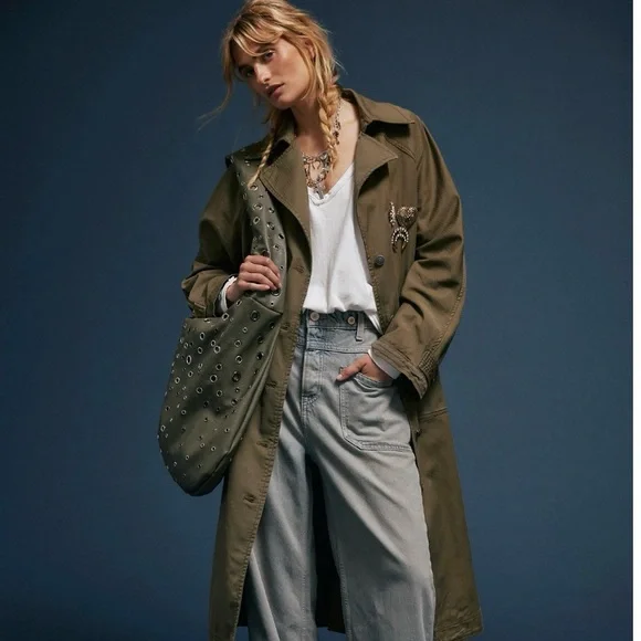 Free People Green Trench Coat Classic Style