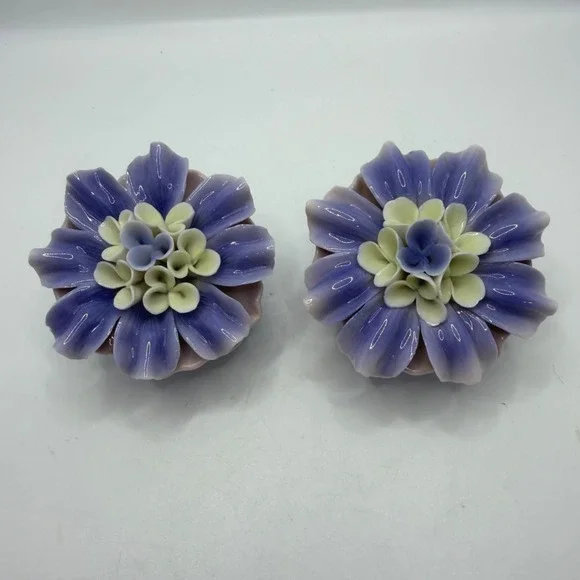 Vintage Purple Floral Ceramic Salt and Pepper Shakers Set Flower Garden