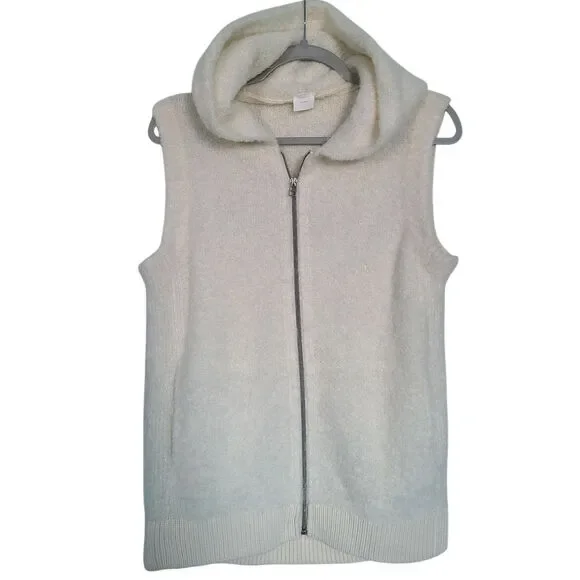 C.T Plage Alpaca Blend Full Zip Hooded Vest Ivory/Cream Size 38 US Small