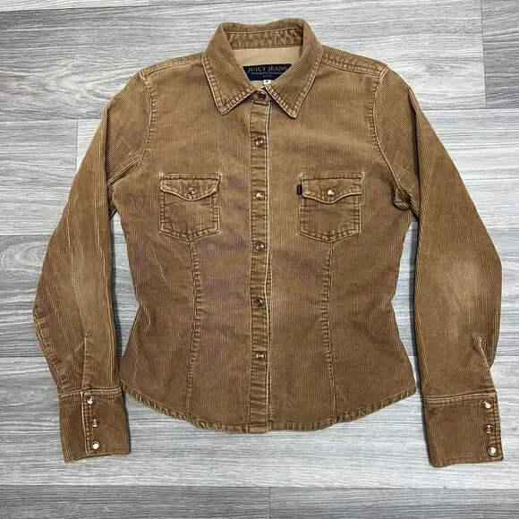 Vintage 90s Juicy Couture Jacket‎ Womens Small Brown Corduroy Crop Caramel RARE