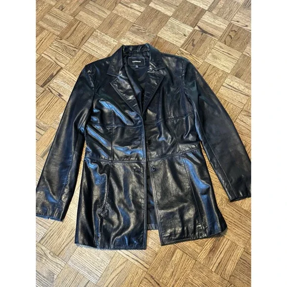 Express Womens Button Up Leather‎ Jacket d Size 9/10 Black
