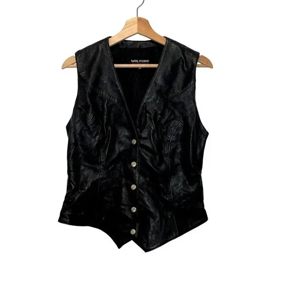 Vintage Wilsons Leather Black Vest  Size Medium M