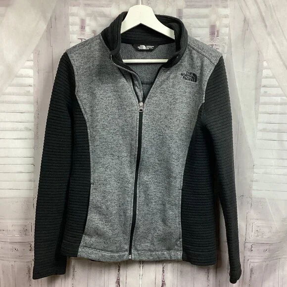 The North Face Jacket Black Gray Fleece Ribbed Sleeves M