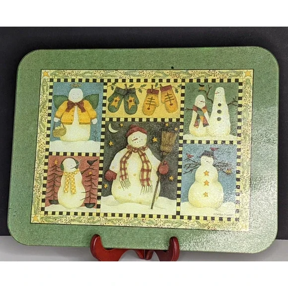 Debbie Mumm Ultimate Work Surface Protector Snowman Glass Cutting Board 16x12