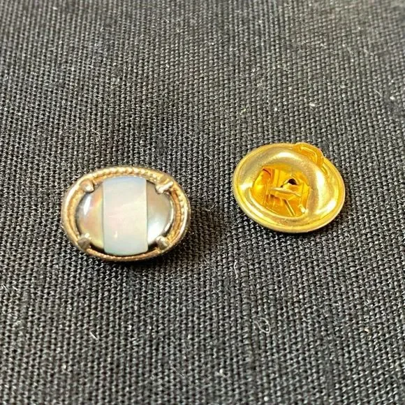 Vintage Mother Of Pearl And Black Tiger's Eye Gold Tone Pin