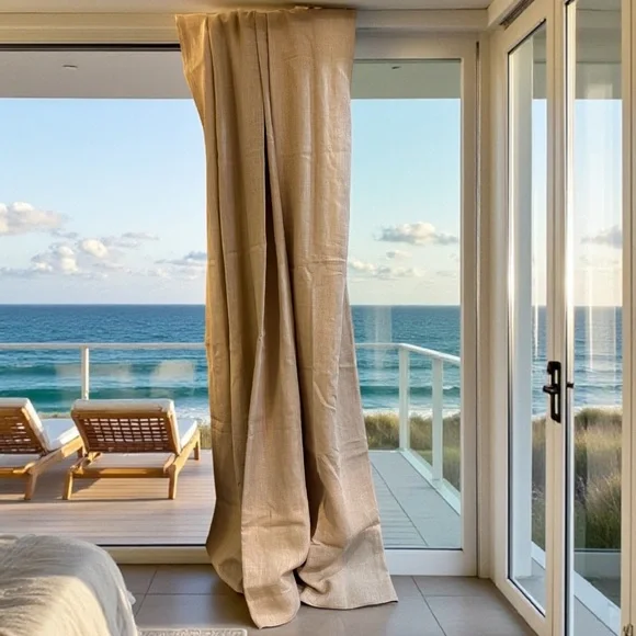 ARHAUS 100% Linen Pole top Tan Natural Drapes  50”x110”