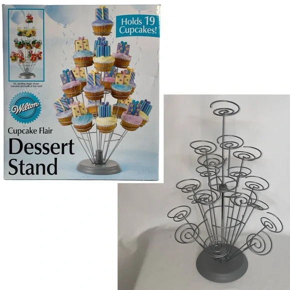 WILTON Cupcake Flair Dessert Stand Silvertone Metal
