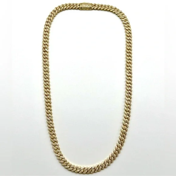 18k Gold Plated, 925 Silver, 9.OCTW Moissanite Square Miami Cuban Chain
