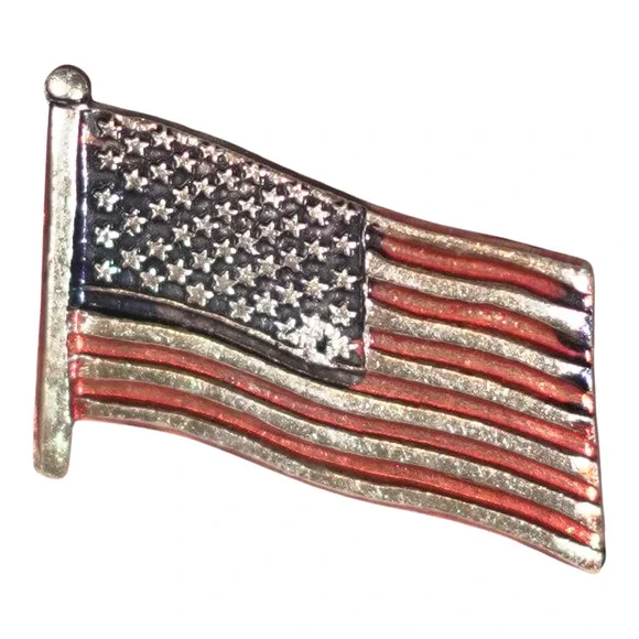 Waving American Flag Lapel Tie Pin – Gold Trim – USA Patriotic – 1