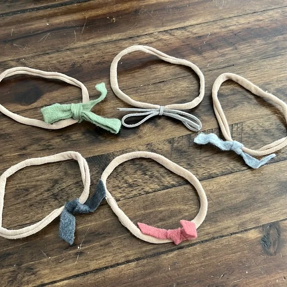 Tiny Newborn Headbands - green, pink and 3 shades of grey