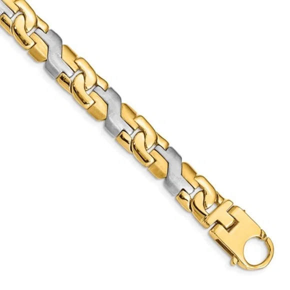 Solid 10K Two-Tone Gold 8.8mm Fancy Link Men’s Bracelet - 9