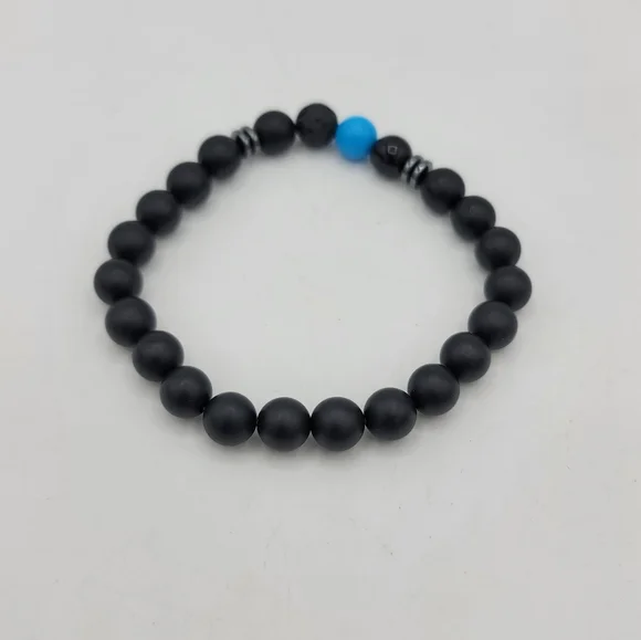 Black Matte Agate Stone Bead Stretch Yoga Bracelet New Without Tags NWT