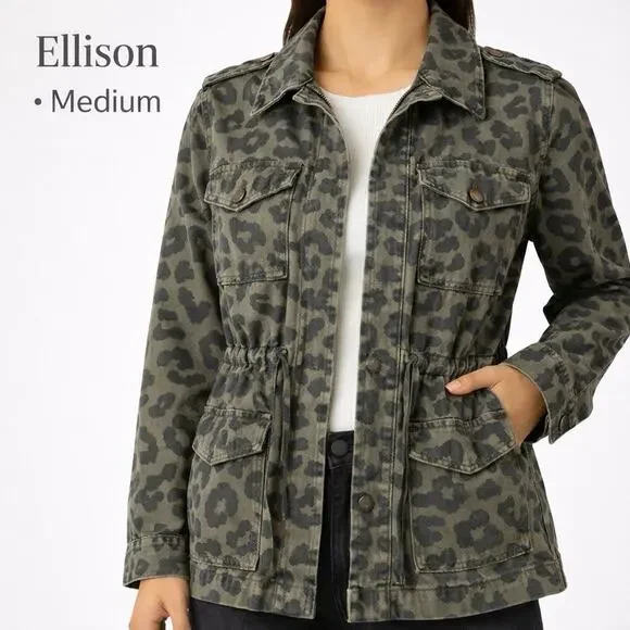 Ellison Leopard Utility Jacket Medium Olive Cargo Style
