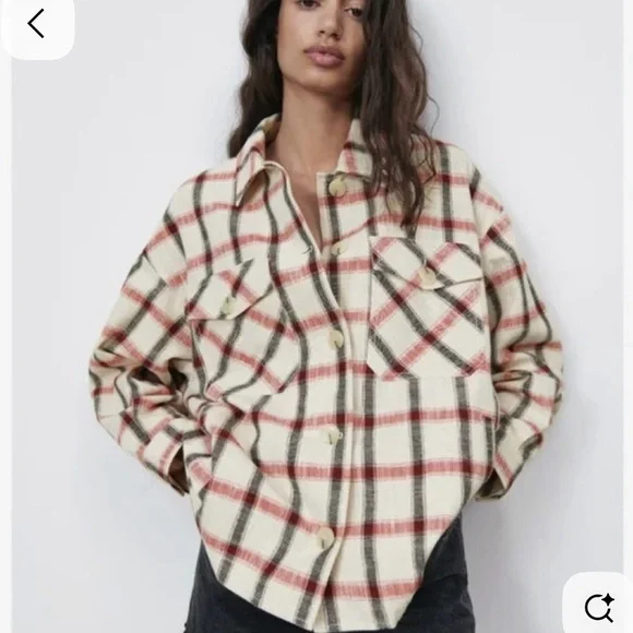 Zara Women's Plaid Utility Jacket - Red, Black, Cream