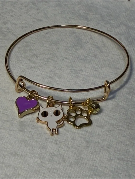 Cattitude Gold Adjustable Charm Bangle Bracelet