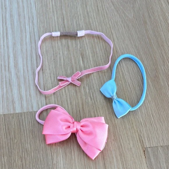 Pink and Blue Bow Headbands Set for Baby Girls